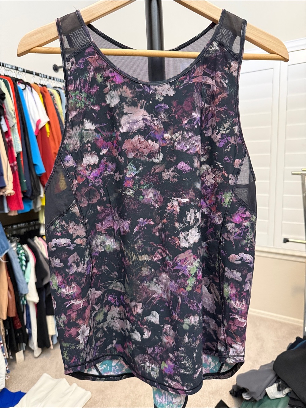 lululemon athletica Black Tank with Purple and Pink Floral Print